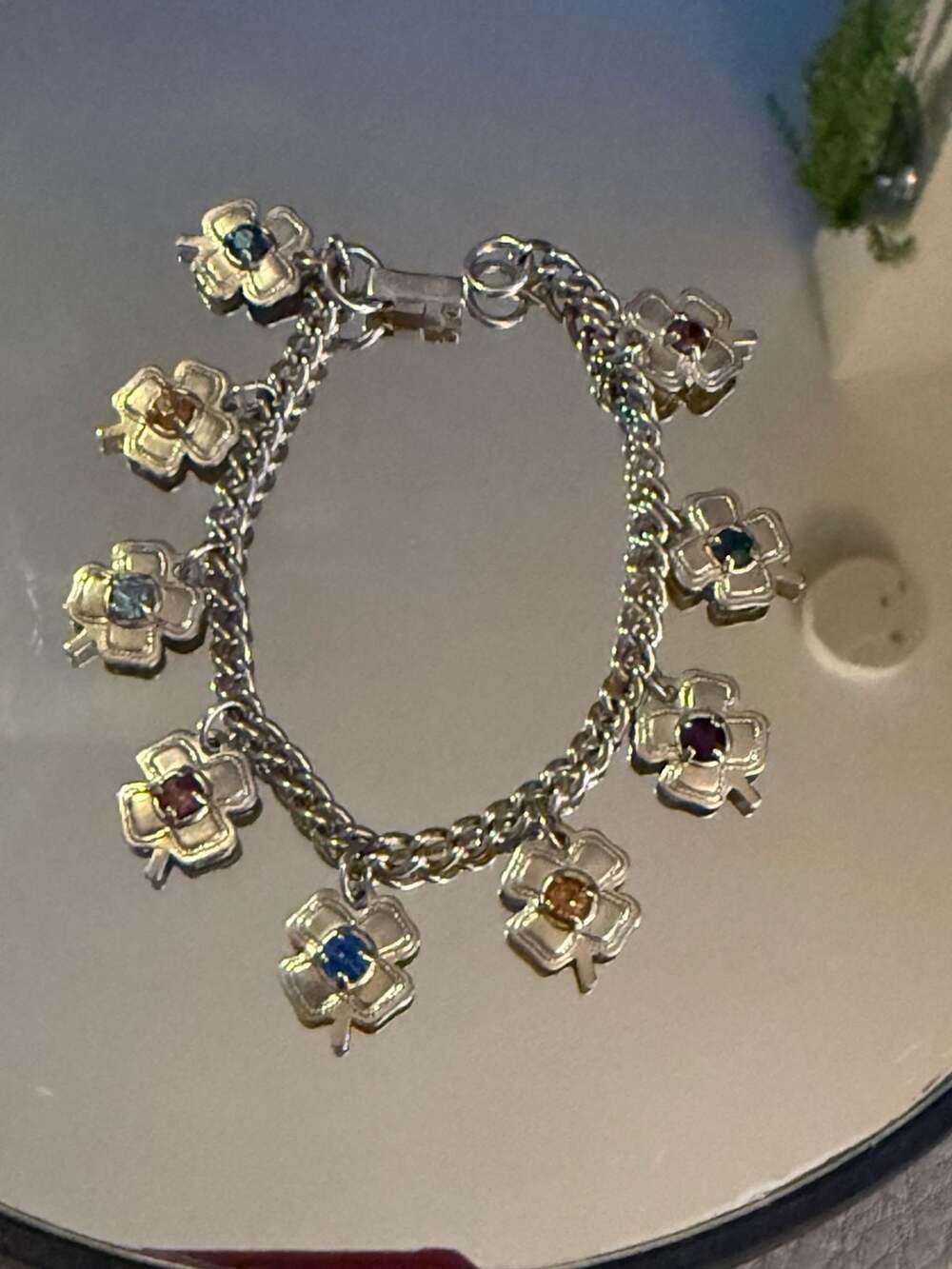 Similar Items to Birmingham Hallmark 9ct Vari Hue Sapphire quatrefoil gems brace